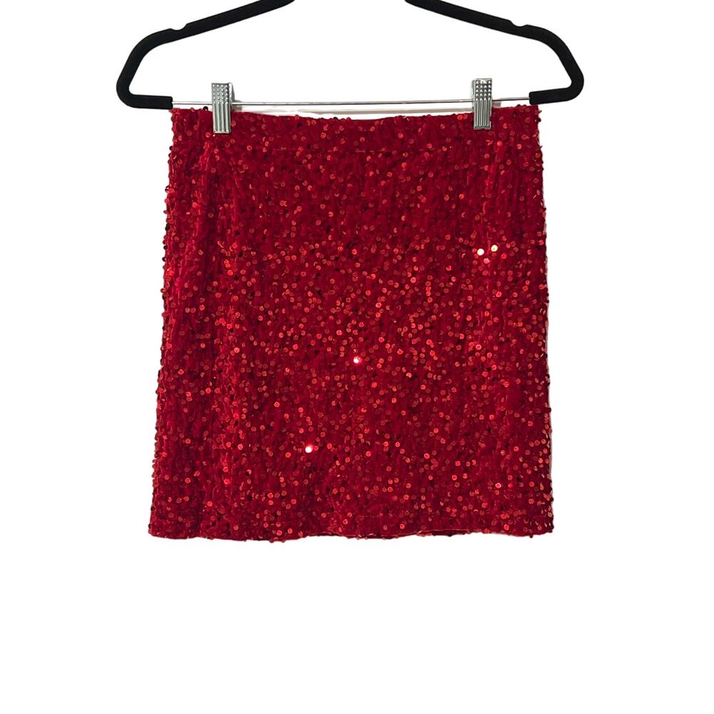 Red Sequin Mini Skirt, Size Small #1126-T